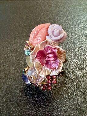 Beautiful artisan large floral colorful statement ring